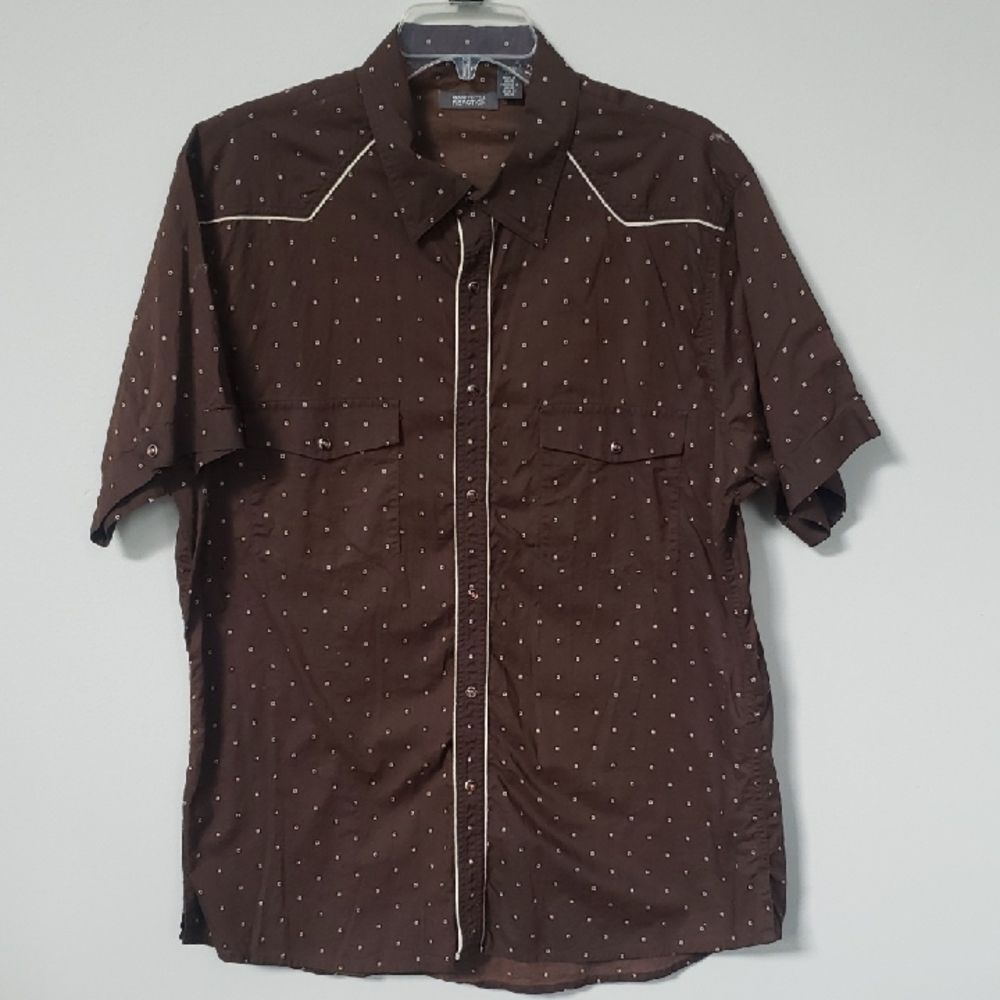 Kenneth Cole Reaction Shirt Mens XL Fitted Chocolate Brown Western Snap